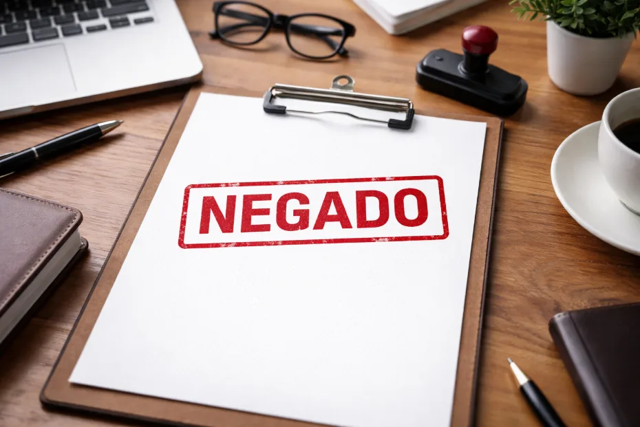 Como provar que a depressão do servidor público foi causada pelo trabalho: papel com carimbo de negado em cima de uma mesa.