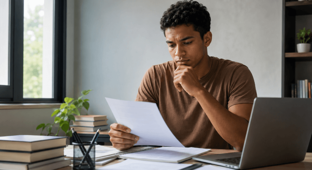 Como saber se sou pardo para concurso: homem pardo lendo papel.
