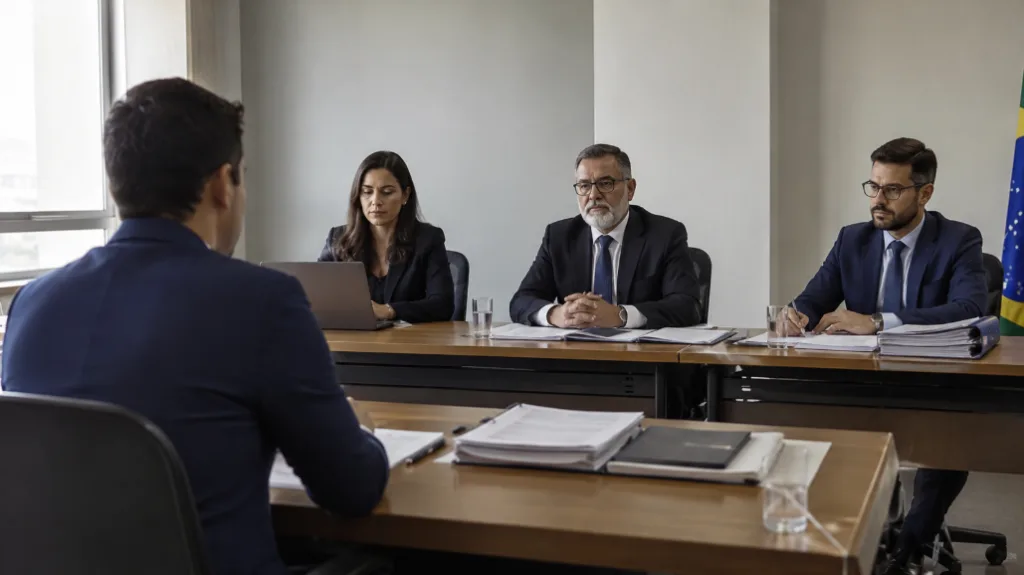 Devido processo legal no PAD: pessoas discutindo sobre leis.